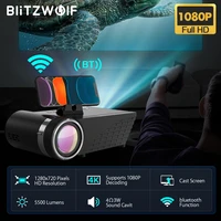 blitzwolf bw vp8 wifi projector 5500lumens lcd led cast screen buetooth earphone sound wireless phone same screen full hd 1080p