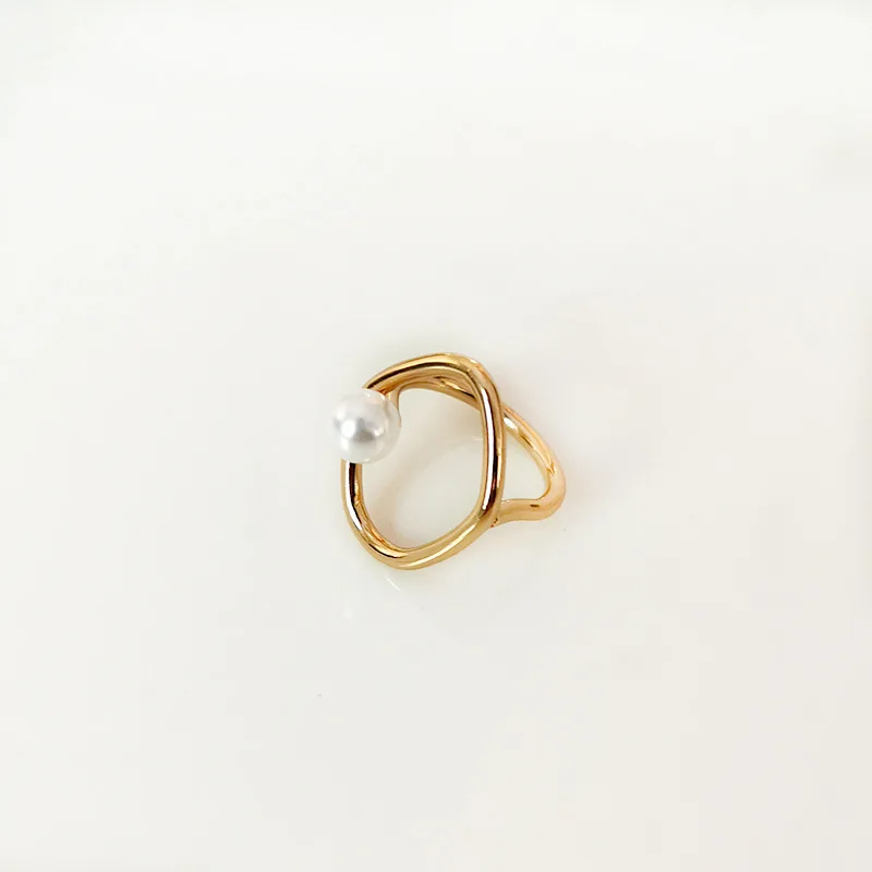 

S925 silver Irregular hollow Circle Pearl Ring Geometric open Imitation Pearls finger Rings for Women Girls Jewelry gold color
