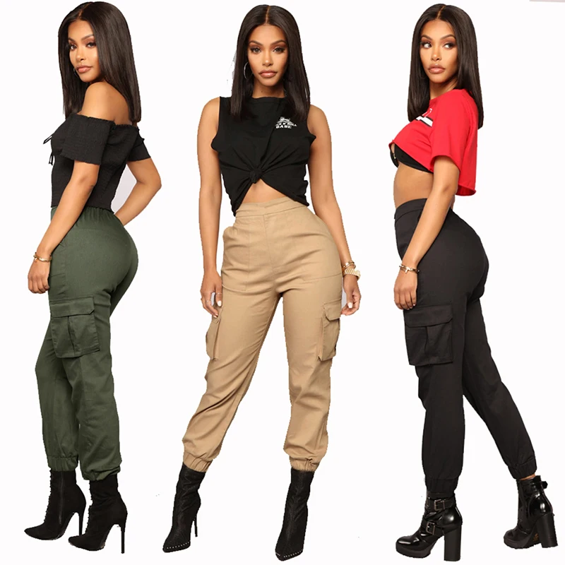 

Cargo Pants Women High Waist Spring Autumn Pocket Slim Sweatpants Fashion Streetwear Long Overalls Pant Elastics Trousers