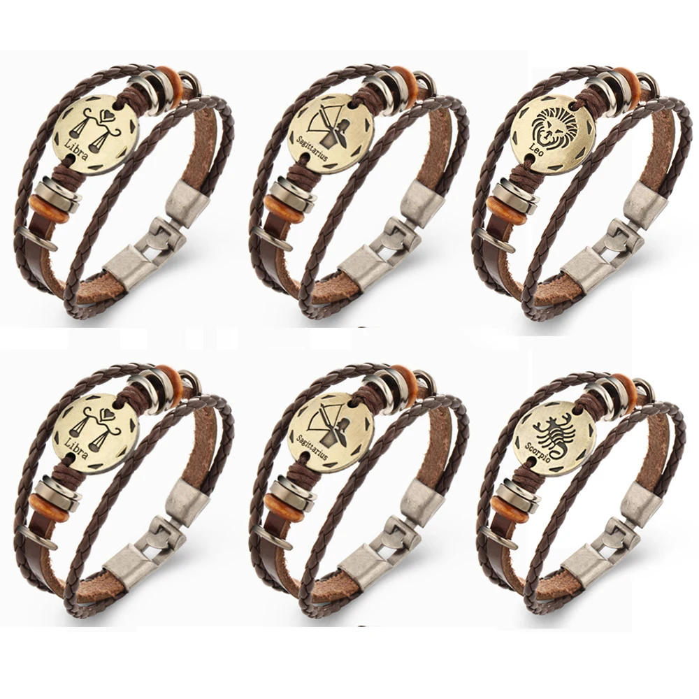 Модный новый браслет с 12 созвездиями женский кожаный мужские знаки зодиака