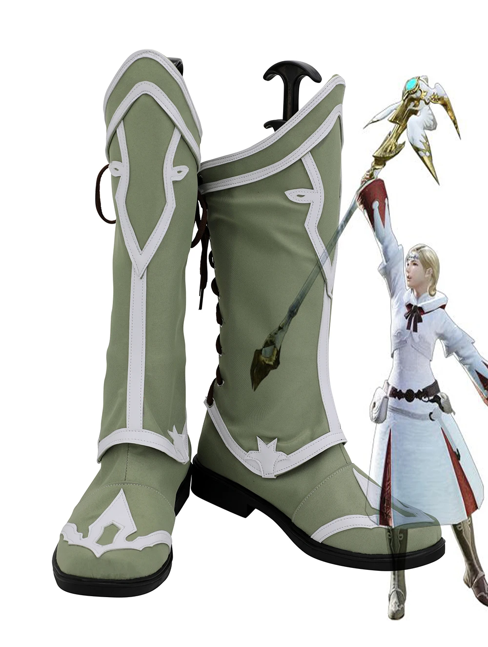 Ботинки для косплея финальная фантазия 14 белые ботинки зеленые на заказ любой
