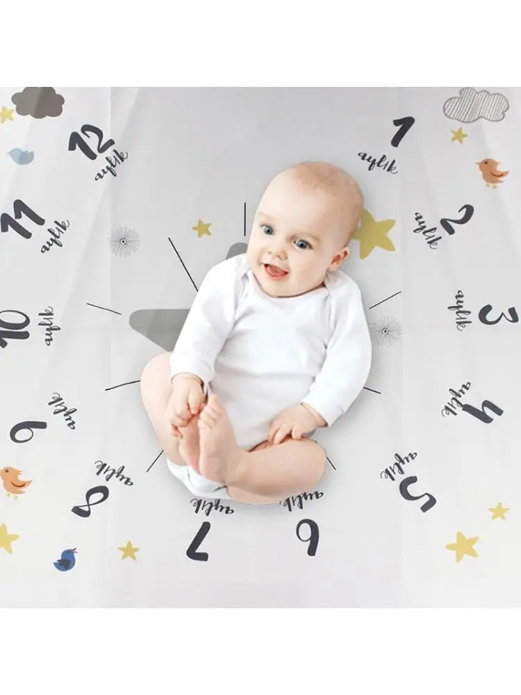 

Baby Monthly Record Growth Milestone Blanket Newborn Soft Swaddle Wrap Photography Props Creative Background Cloth Infant Gifts
