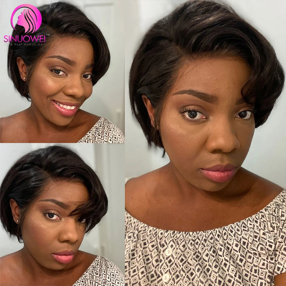 

Short Human Hair Pixie Cut Wigs Transparent Side Part Lace Wigs 150% Straight Bob Wig 13x1 Lace Front Human Hair Wig For Women