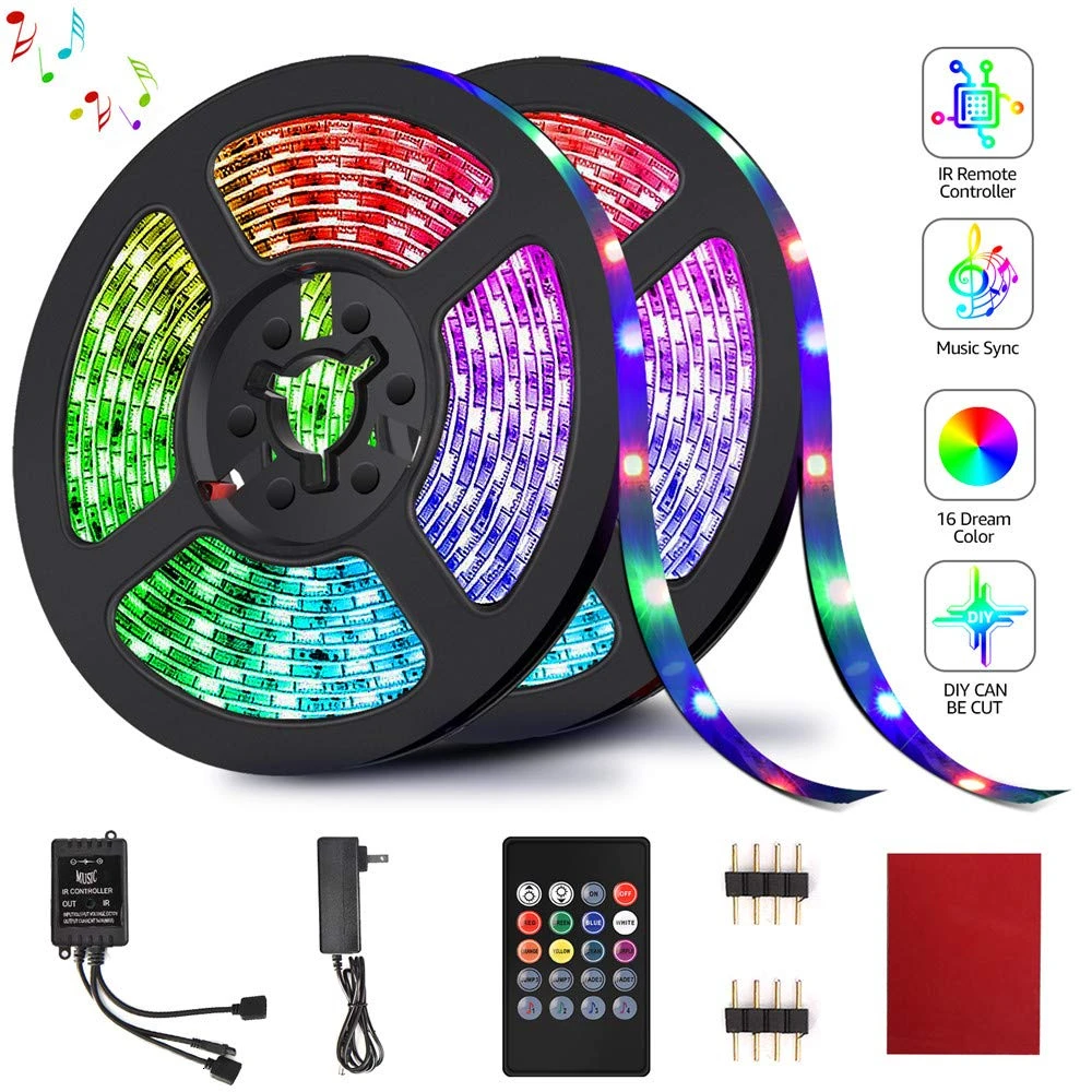 DCOO RGB светильник 32,8фт 5 м/10 м 20Key музыка синхронизация изменение цвета канат светильник SMD 3528 светодиодный ИК пульт дистанционного управления гибкая лента