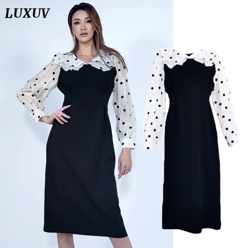 

LUXUV Women's Dress Shirt Dot Summer Sundress Chiffon Clothing Harajuku Sukienka long Sleeve Aesthetic Long Robe Mesh Lolita