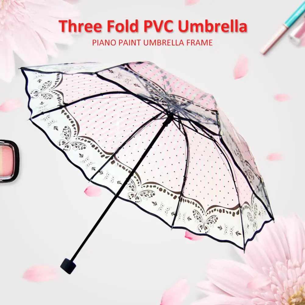 Прозрачный дождевой Зонт с цветочным принтом Ветрозащитный складной зонт