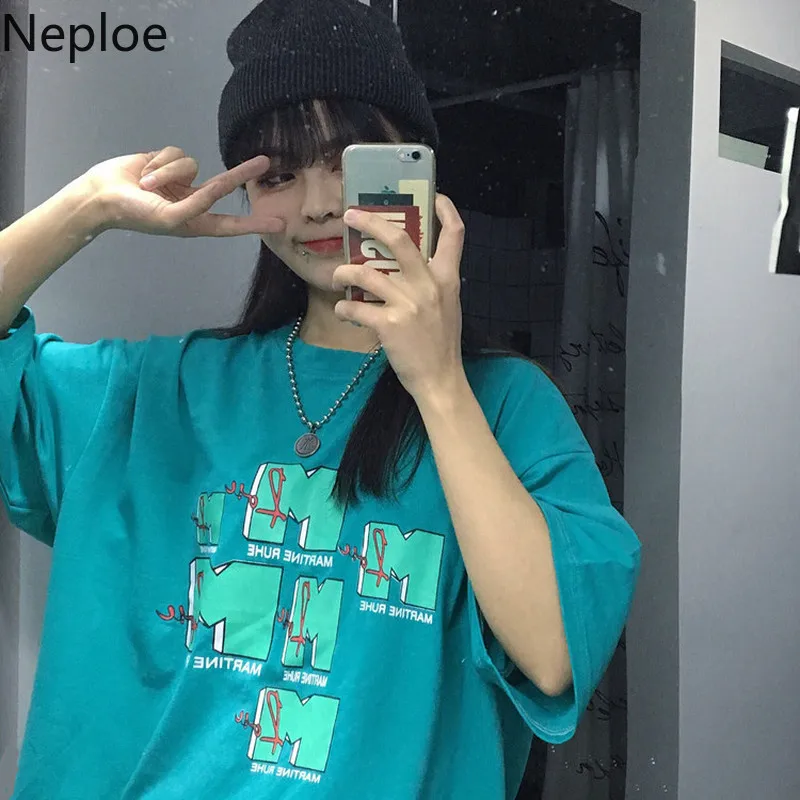 Женская футболка с зеленым низом Свободный пуловер коротким рукавом и круглым