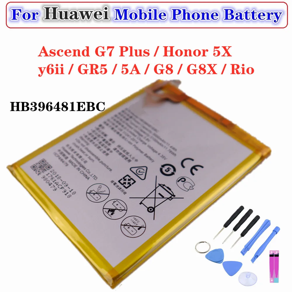 

Высококачественный аккумулятор 3100 мАч HB396481EBC для Huawei Ascend G7 Plus Honor 5X y6ii GR5 5A G8 G8X Rio L03 UL00 TL00 AL00 + Инструменты