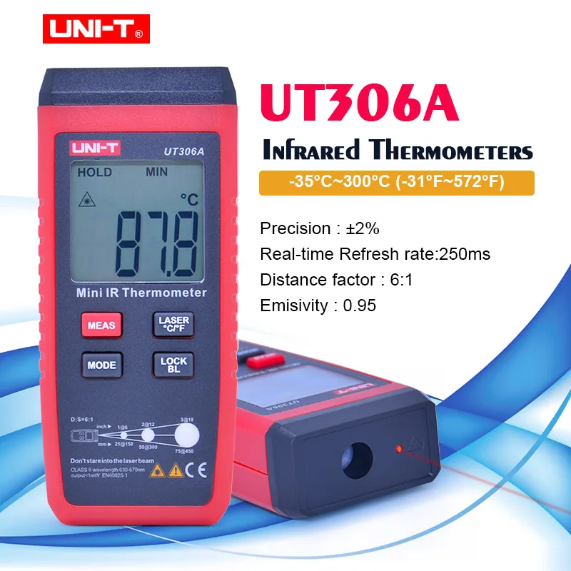 UNI T UT306A Бесконтактный цифровой лазерный ИК инфракрасный термометр для измерения