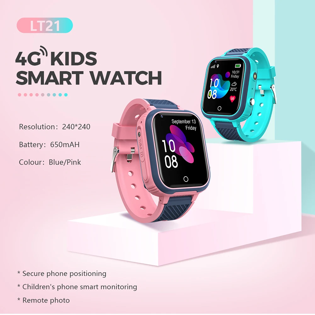 

1.4-inch IPS Touch Screen LT21 4G Smart Watch Kids GPS WIFI Video Call Waterproof Phone Alarm Clock Blue/Pink for Android 4.4