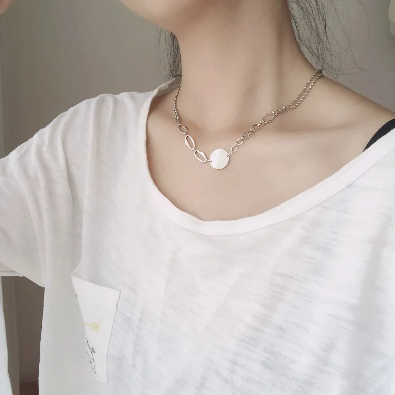 Flyleaf Round Card Asymmetry Beads Chain Necklaces &amp Pendants Real 925 Sterling Silver Necklace For Women Fashion Fine Jewelry |