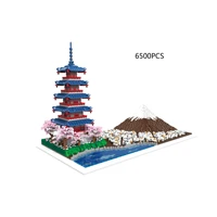 world famous architecture micro diamond block cherry blossom mount fuji japan brick assemble nanobrick toys for gifts