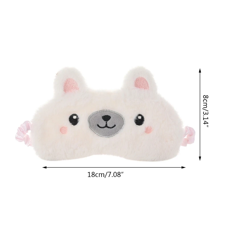 

Women Fluffy Plush Sleeping Eye Mask Cute Cartoon Animal Embroidered Satin Lined Eyeshade Cover Travel Nap Blackout Blinder Blin