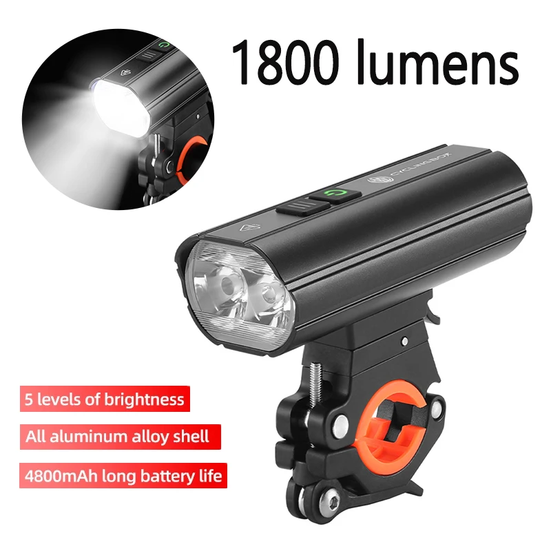 

Bicycle Light 1800 Lumens 4800mAh Bike Headlight Type-c Charging Flashlight MTB Mountain Road Night Cycling Highlight Glare Lamp