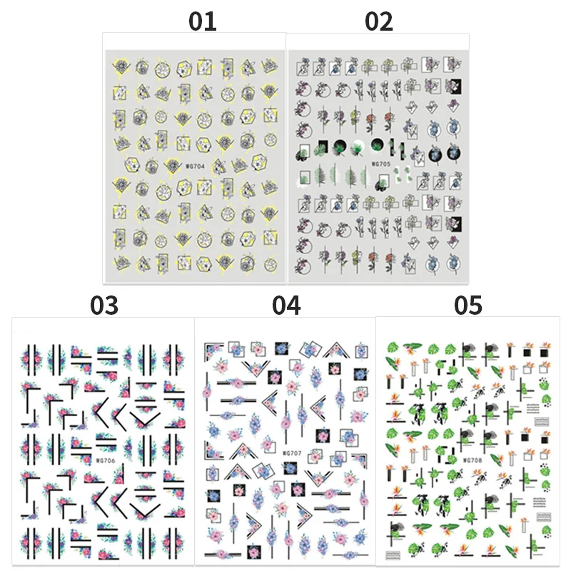 

1PC Simple Green Leaves 3D Nail Sticker Geometry Flower Leaf Adhesive Decals For Nail Art Decorations Wraps