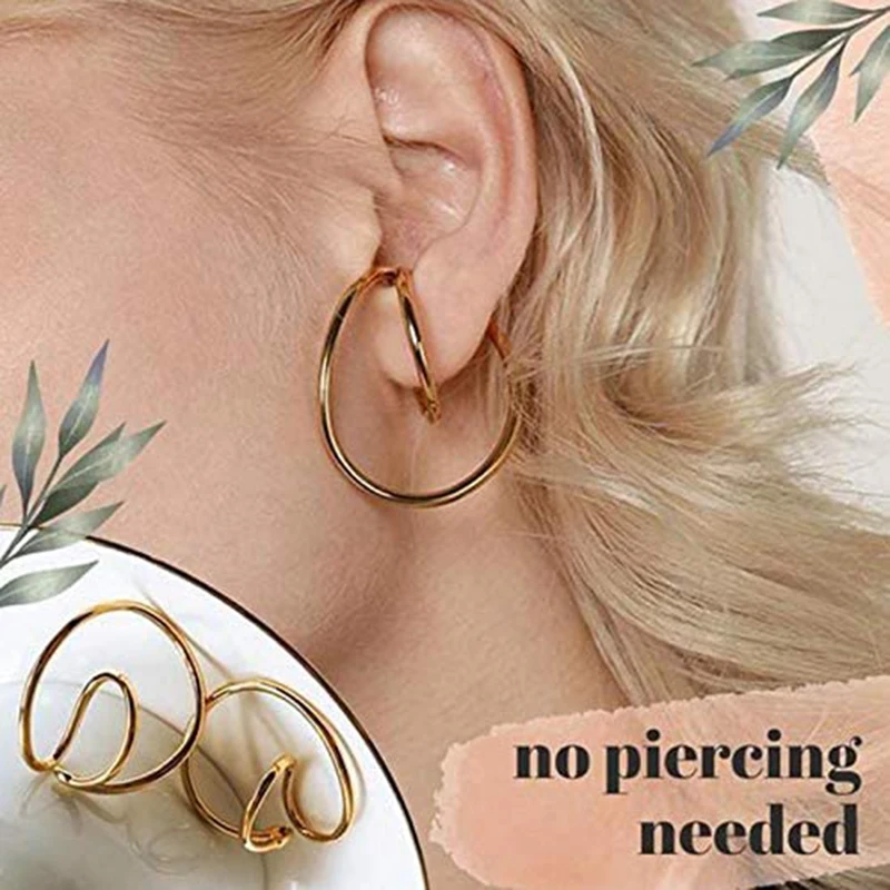 

1 Pair Gorgeous Hooping Ear Cuff Geometry Earring Ear Clip No Piercing Earcuff Gleaming H9