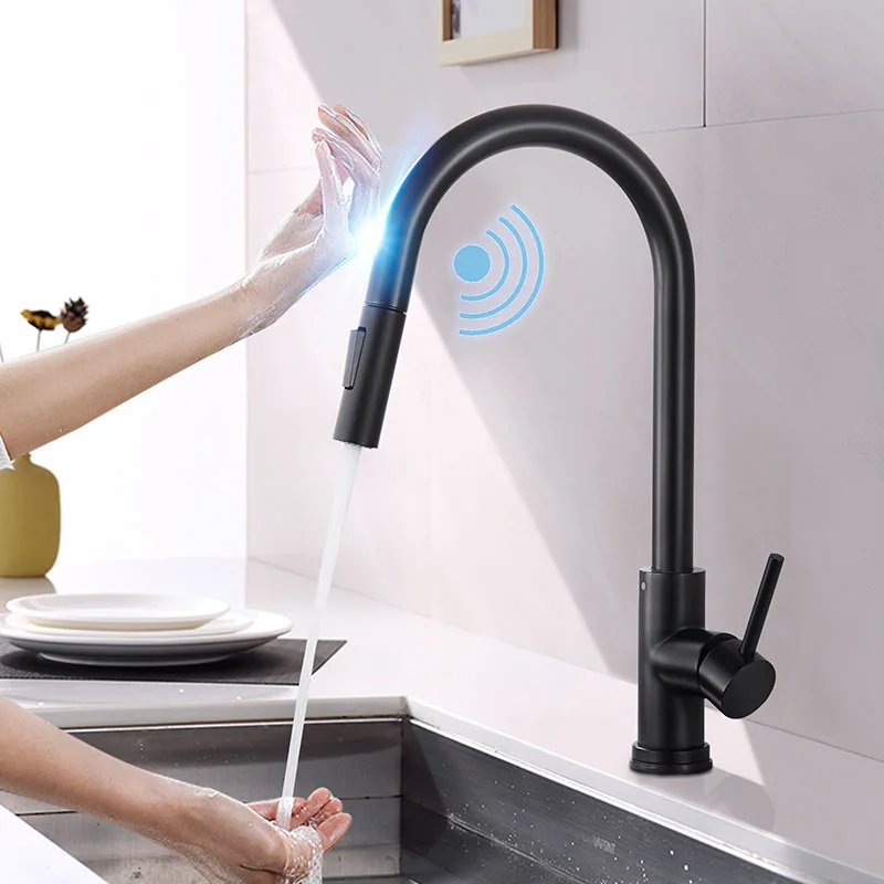 

Smart sensor induction water stainless steel hot and cold home kitchen with pull-out faucet torneira elétrica cozinha