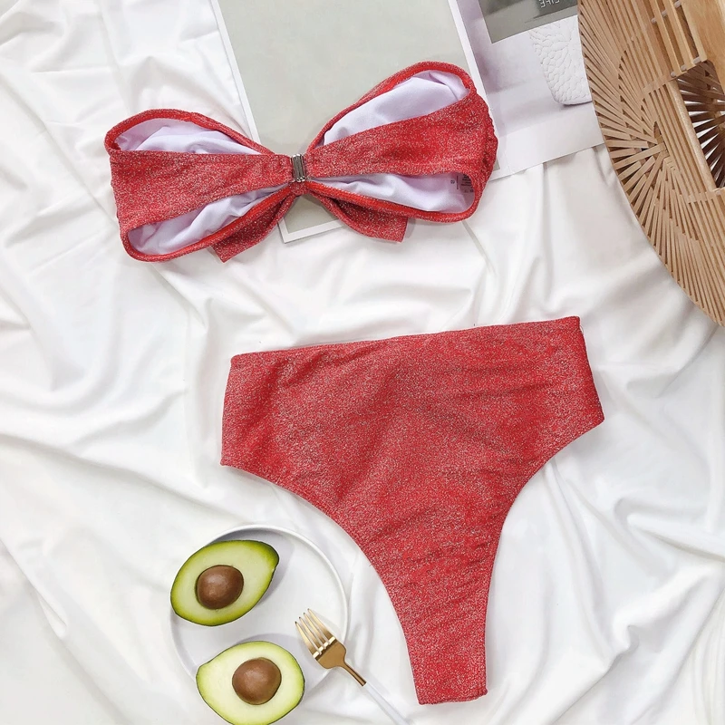 Бикини пуш ап женское без бретелек пикантный светло розовый купальный костюм с