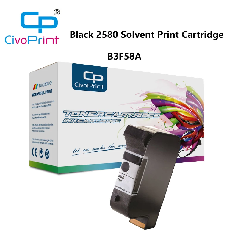 Civoprint Compatible B3F58A for HP Black 2580 Solvent Print Cartridge For PVC, OPP, PET films, wrap, metal and blister foils