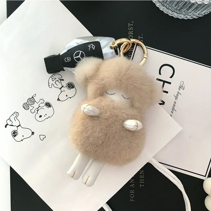Модный прекрасный брелок с норкой натуральным мехом милые рисунком спящей