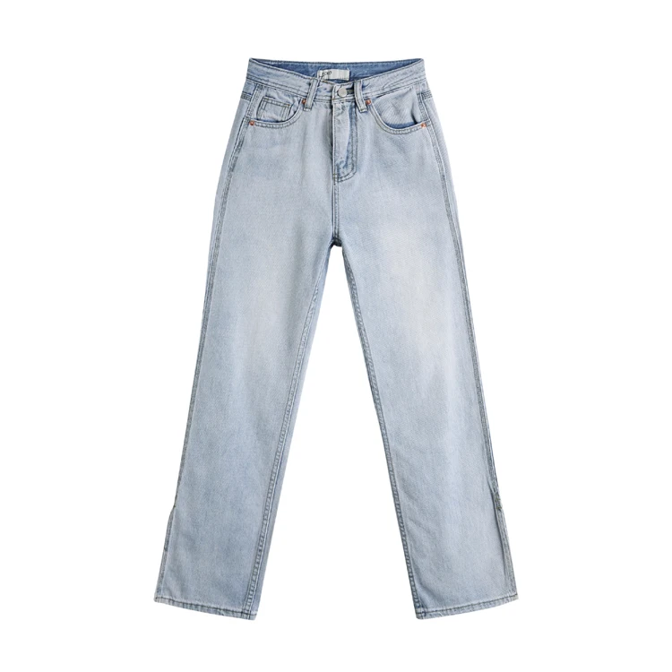 

spring and summer thin Korean style mopping trousers split high waist wild loose straight wide leg denim trousers women