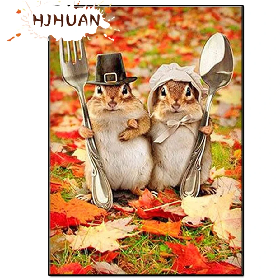 

3D «сделай сам», кленовый лист, милый маленький хомяк, алмазная живопись, искусство, полная круглая квадратная Алмазная картина, мозаика, под...