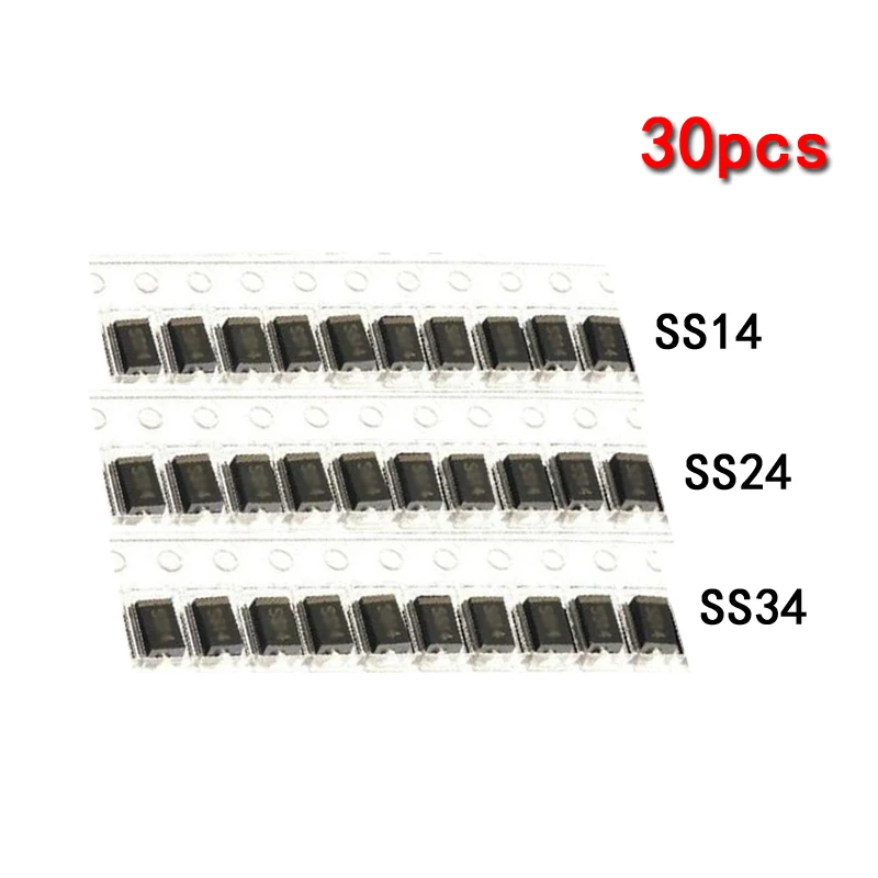 30 шт. 3 значения x 10 SS14 SS24 SS34 SMD диод стабилитра шоттки в ассортименте|Выпрямители| |