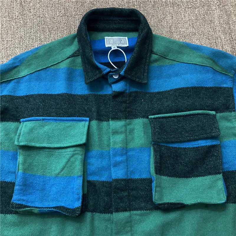 

Green Striped Cav Empt Distressed Shirts Men Women Jacket Vintage Fashion Casual Shirt Cavempt