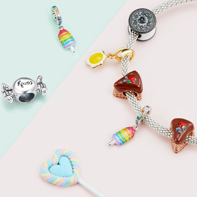 Russian translation: Серия Десертов. 100% кулон из стерлингового серебра 925 пробы. Сладкая подвеска Candy Bead в виде сэндвича или печенья для создания украшений в стиле DIY. Идеальный подарок для женщин любящих украшения.