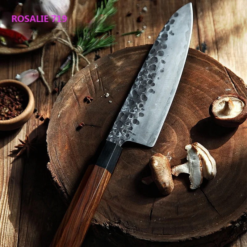 

MITSUMOTO SAKARI 8.5-inch Gyuto Knife High Carbon Steel Cooking Tools Japanese handcrafted Chef's Knife wood Handle Wooden BOX