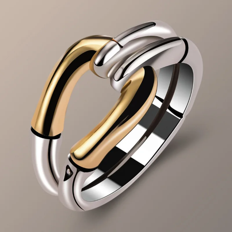 

Geometric Bone Bamboo Creative 18K Gold Two-Color Ring for Women