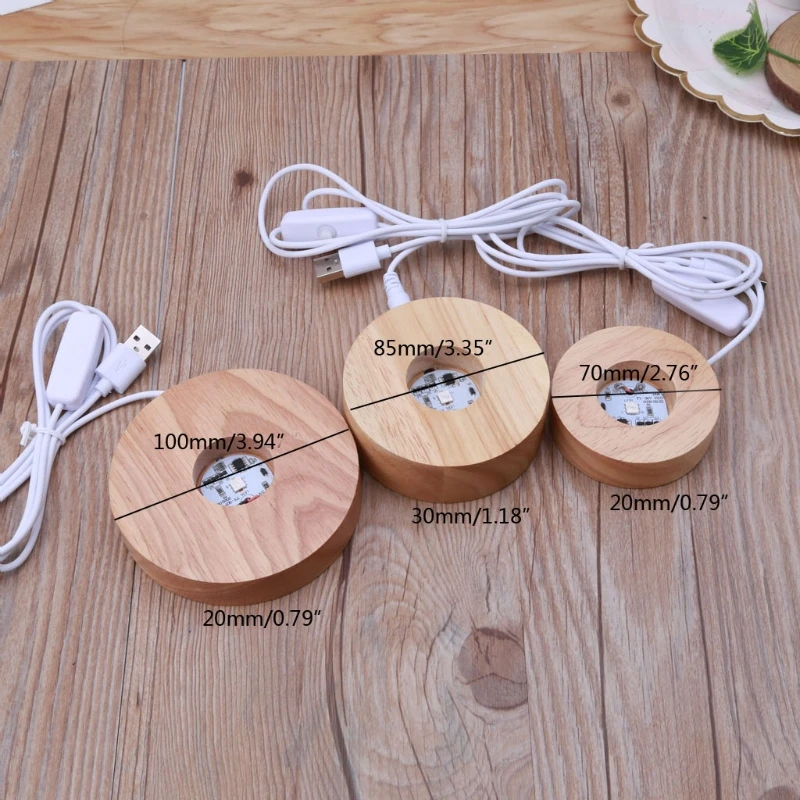 

Resin Art Wood Round LED Display Base Colorful Light Wooden Night Base Crafts B36D