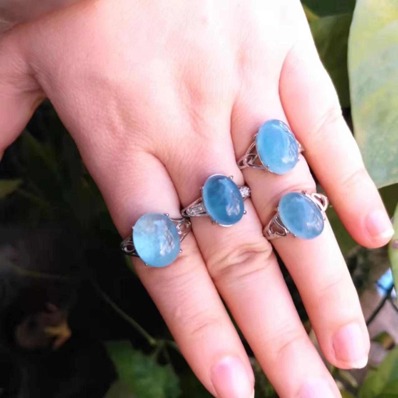

1pcs/lot natural very beautiful large blue gemstone aquamarine crystal ring variety styles Adjustable size accessories gem taki