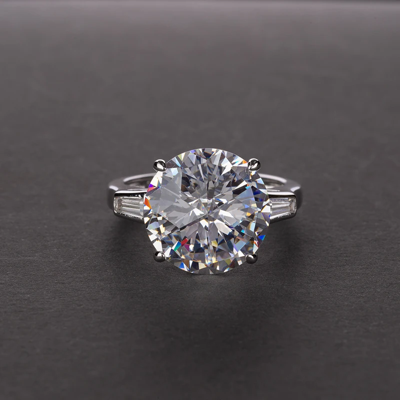 

OEVAS 925 Sterling Silver Big 12mm Round Zircon Women's Ring Custom Mozanne 12 Carat Sparkling AAAAA CZ Wedding Rings size 5-12