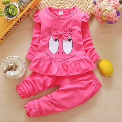 Комплект одежды для девочек на весну и осень Модный хлопковый топ штаны 2 шт.