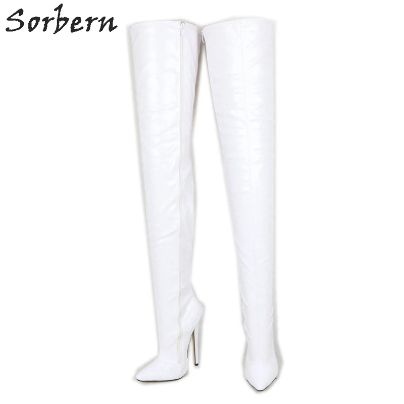 

Sorbern White Thigh High Boots Women Over The Knee 18Cm Stilettos High Heels Pointy Toe Long Custom Wide Calf Fit Fetish Legs