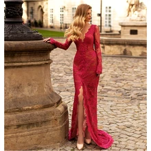 Long Sleeves Dress For Women Special Banquet Wear Sexy Lace Prom Dresses V Neck Side Split Cocktail Party Evening Gowns Vestidos (1)