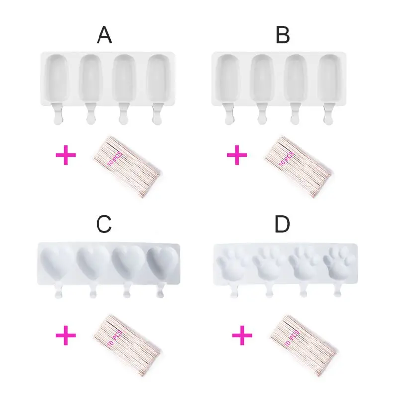 

White Silicone Simple 4 Grid Ice Cream Popsicle Mould DIY Stick Ice Mould Ice Cream Mould DIY Home Homemade Popsicle Cream modle