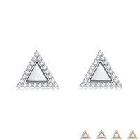 zemior geometry triangle white shell stud earrings for women 925 sterling silver jewelry sparkling crystal zircon earring