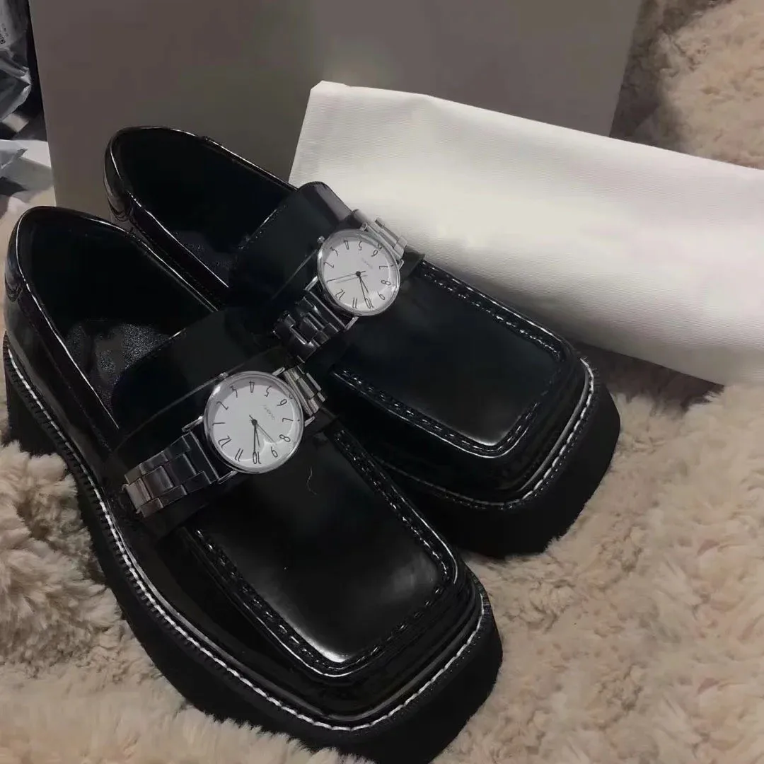 

Spring New Flat Platform Women's Flats Retro punk Loafers Slip-on Female Shoes Watch Goth Demon Thick Bottom Single Shoes