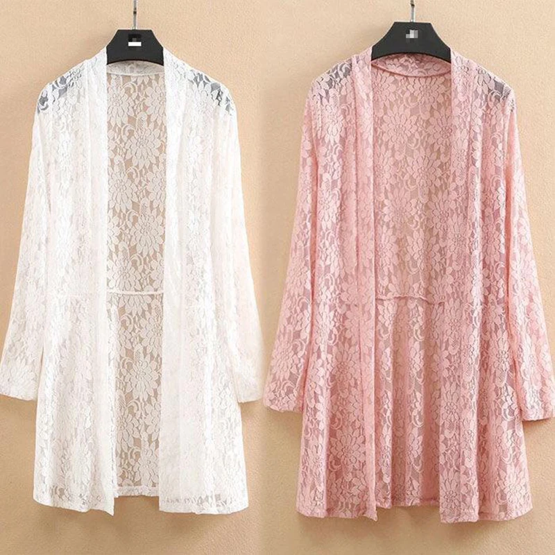

Lace Jackets Cardigan Top Women Fashion Plus Size Coats Summer Anti-uv Long Sleeve Coat Top Female Elegant Slim Jacket Womens