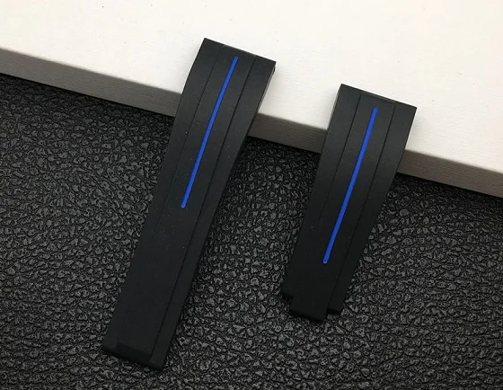 Black blue line Топ черный 20 мм 21 мм мягкое натуральное Силиконовое резиновое ремешок для ролевых ремней для Daytona Submariner GMT OYSTERFLEX браслет инструменты - Цвет ремешка: Black blue line
