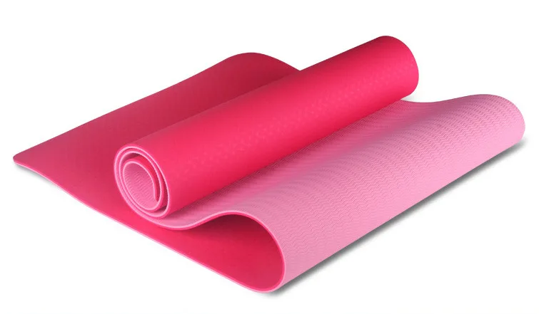 pink 6 мм двойной цвет 183 см X 61 см TPE Нескользящие коврики для йоги для фитнеса безвкусный бренд Пилатес 8 цветов тренажерные коврики с бесплатной сумкой - Цвет: pink