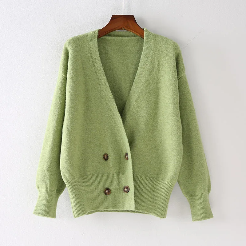 Women Knitted Sweater Solid Cardigan Candy Color Green Yellow Female Knitwear Ladies Cardigans Jacket |