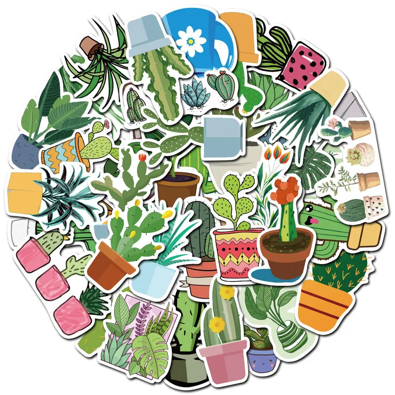 

10/30/50PCS Cute Cartoon Green Plant Cactus Potted Computer Notebook Waterproof Graffiti Sticker Decoration Wholesale