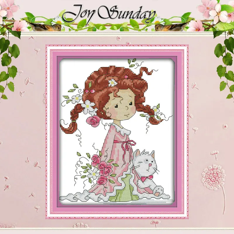 

Набор для вышивки маленькой девочки и котенка 11CT 14CT, оптовая продажа