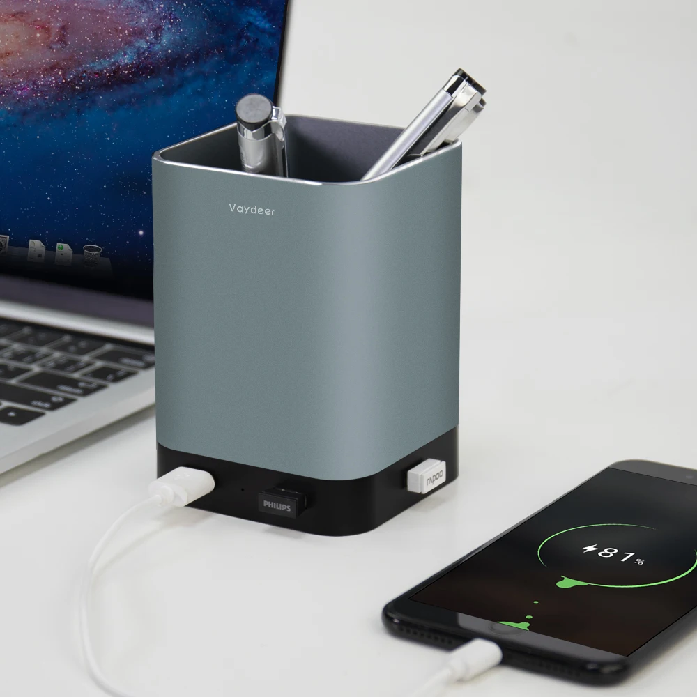Алюминиевый держатель для ручек и карандашей с 4 USB-портами 2.0 портов прочный
