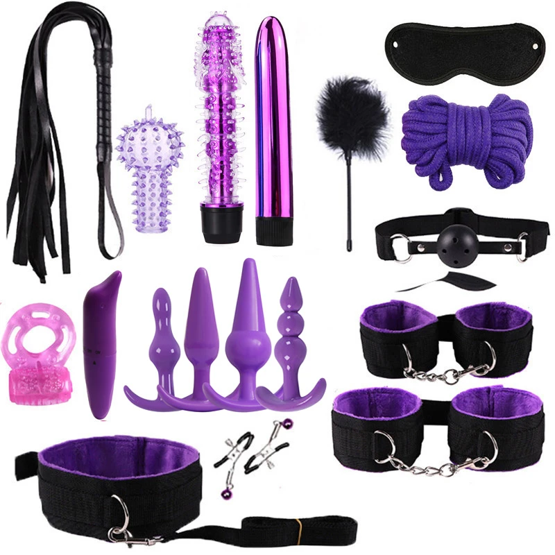 Набор для бондажа наручники ошейник плетка маска глаз вибратор точки G анальные