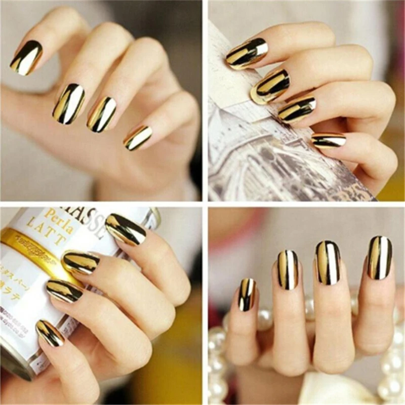 Золотая и серебряная наклейка для ногтей 16 шт. однотонная с тиснением украшения