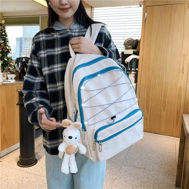 

Backpack Women Fashion College Style Waterproof Solid Color Nylon Simple and Fresh Large-capacity School Bag